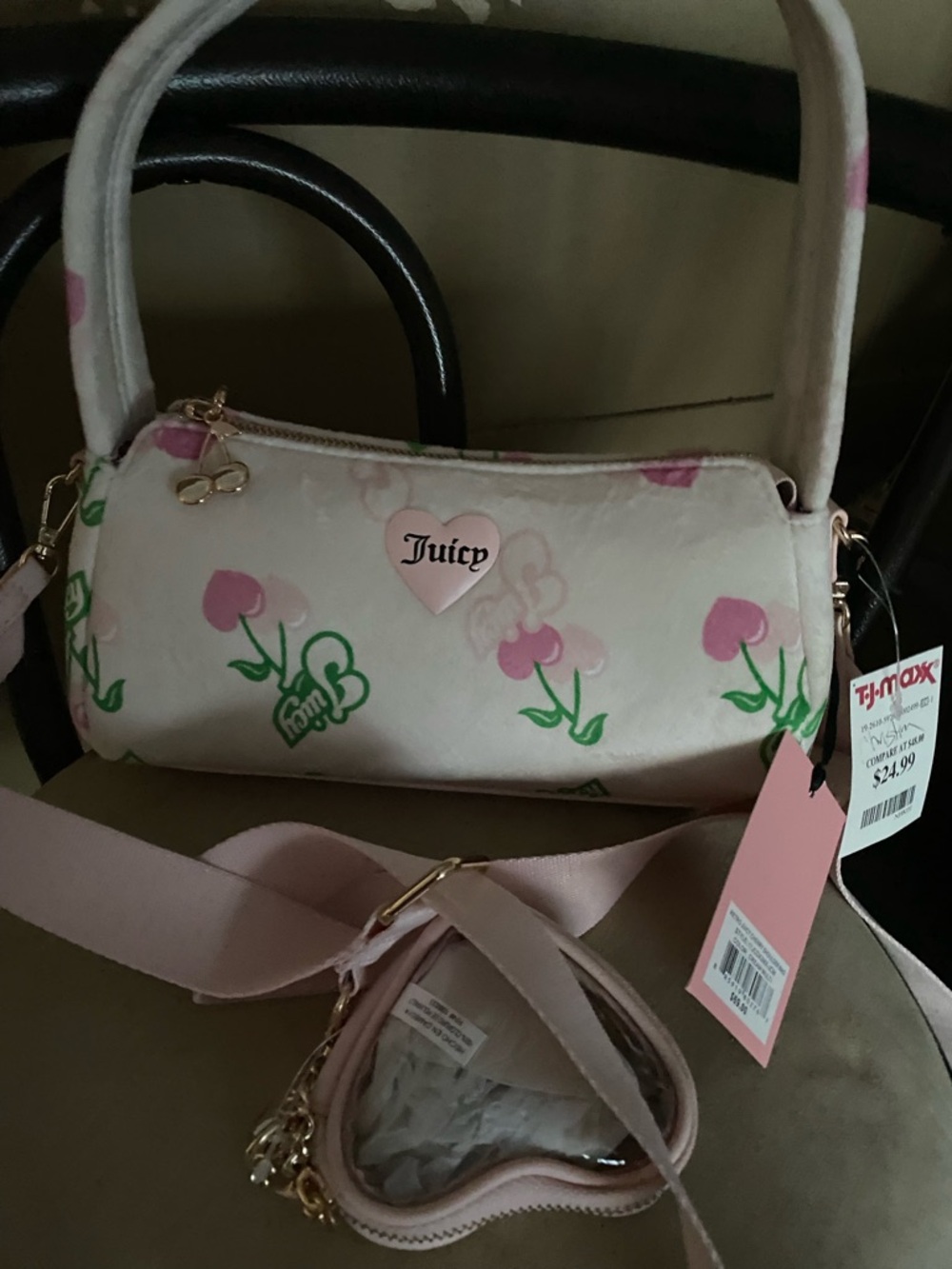 Juicy Couture Pink Floral Crossbody Bag with Detachable Strap